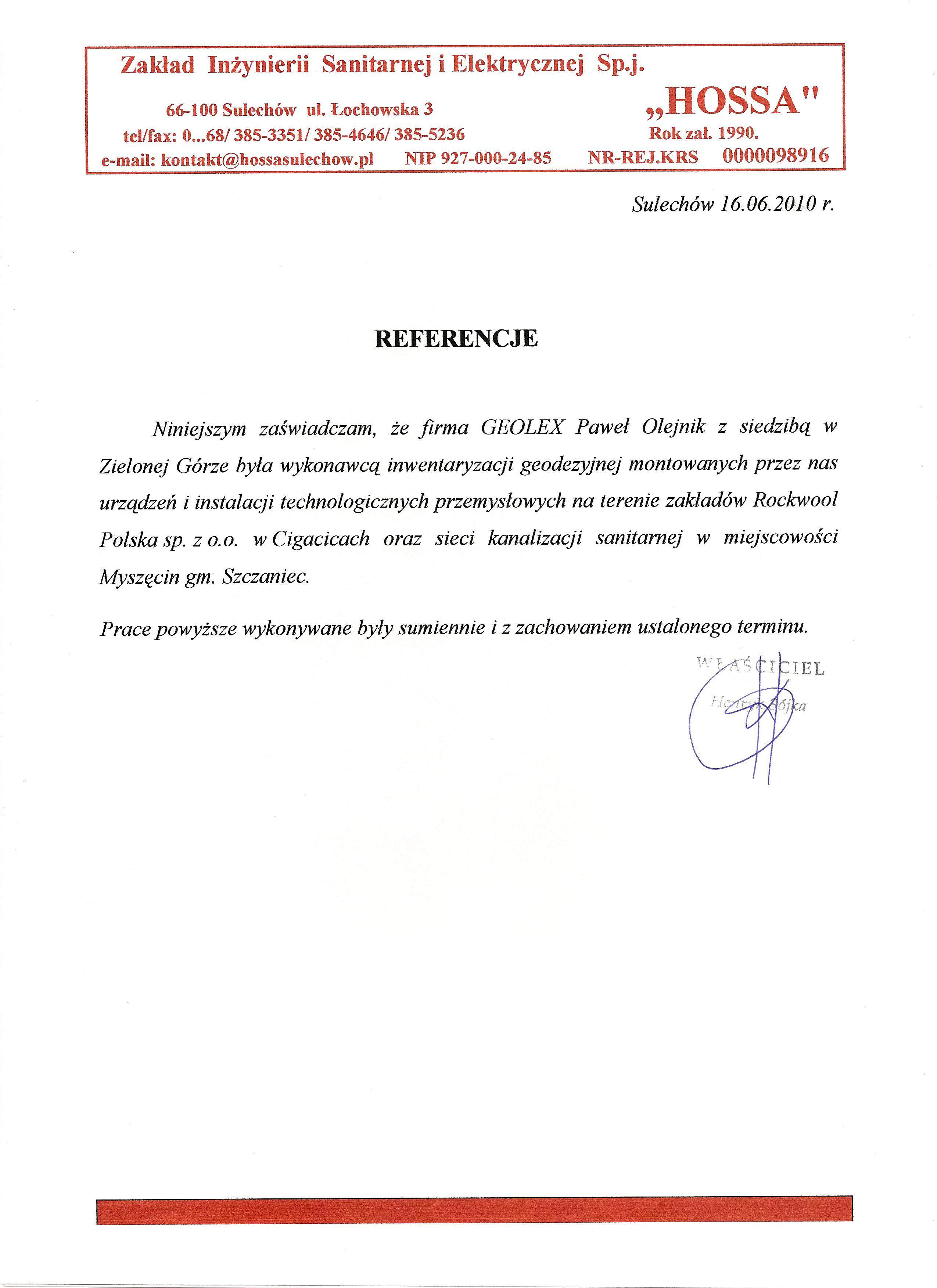 Referencje Hossa